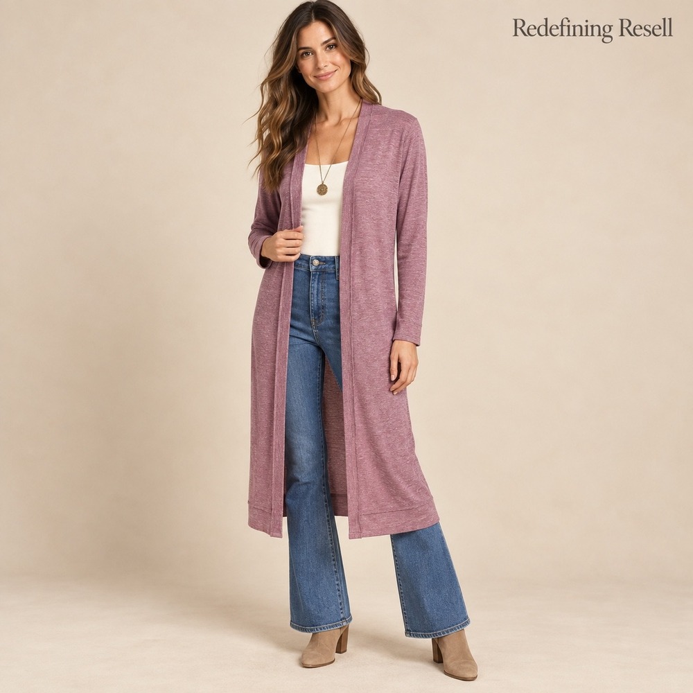 Free People Beach Womens XS Duster Cardigan Heathered Mauve Open Front Longline